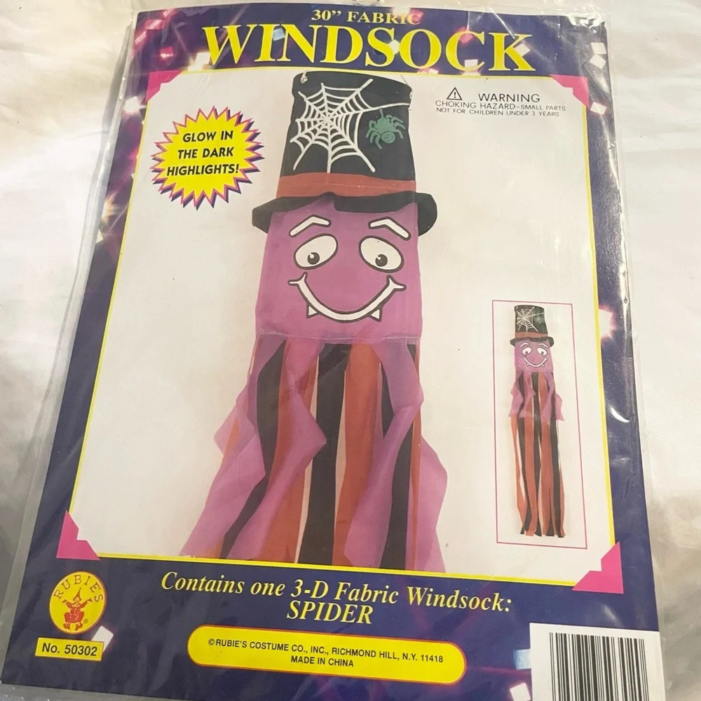 30”glow in the dark fabric 3D Halloween windsock spider